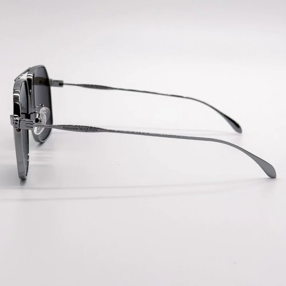 NEW ALEXANDER MCQUEEN AM0372S 001 PILOT SILVER SUNGLASSES ALEXANDER MCQUEEN